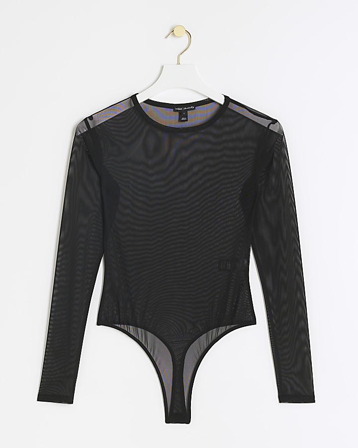 Black mesh sheer bodysuit