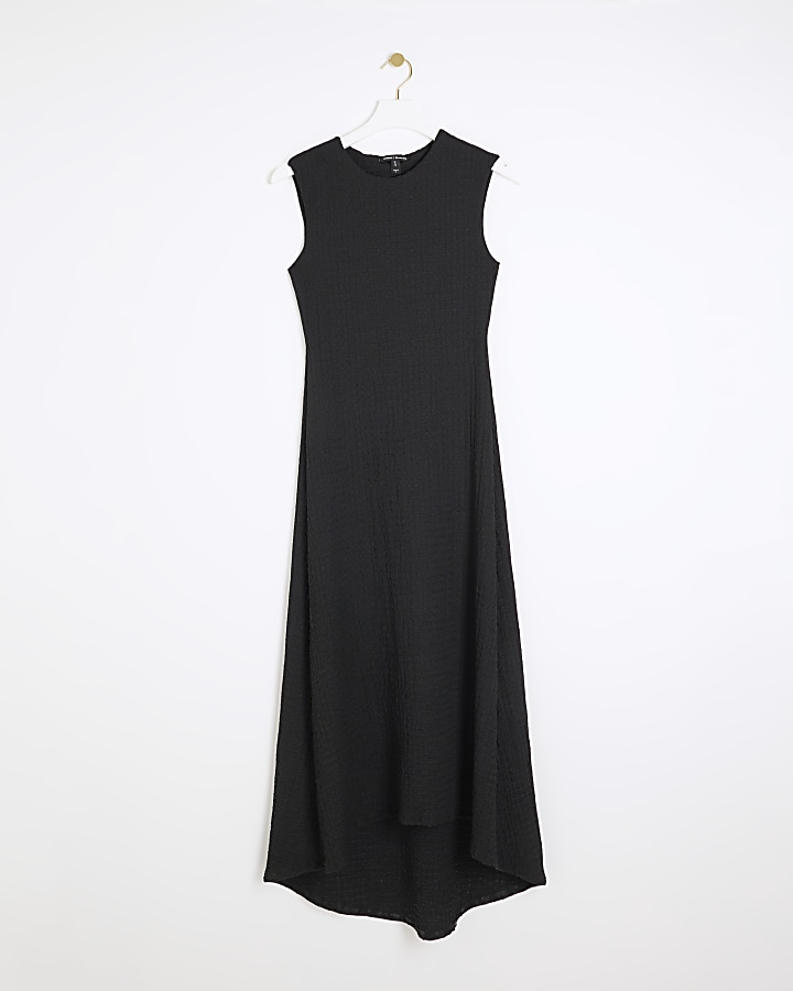 Black textured asymmetric shift maxi dress