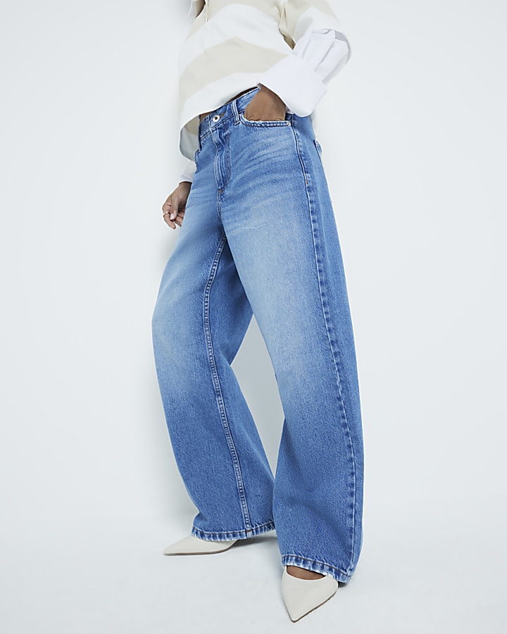 Petite blue relaxed straight fit jeans | River Island