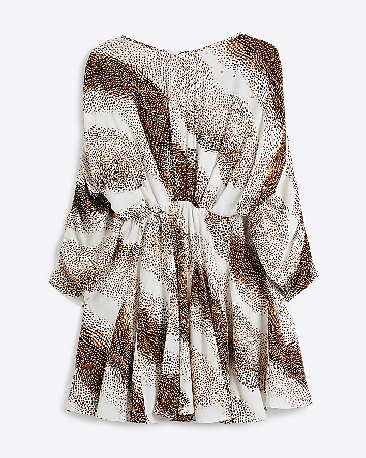 Cream Leopard Print Mini Dress | River Island