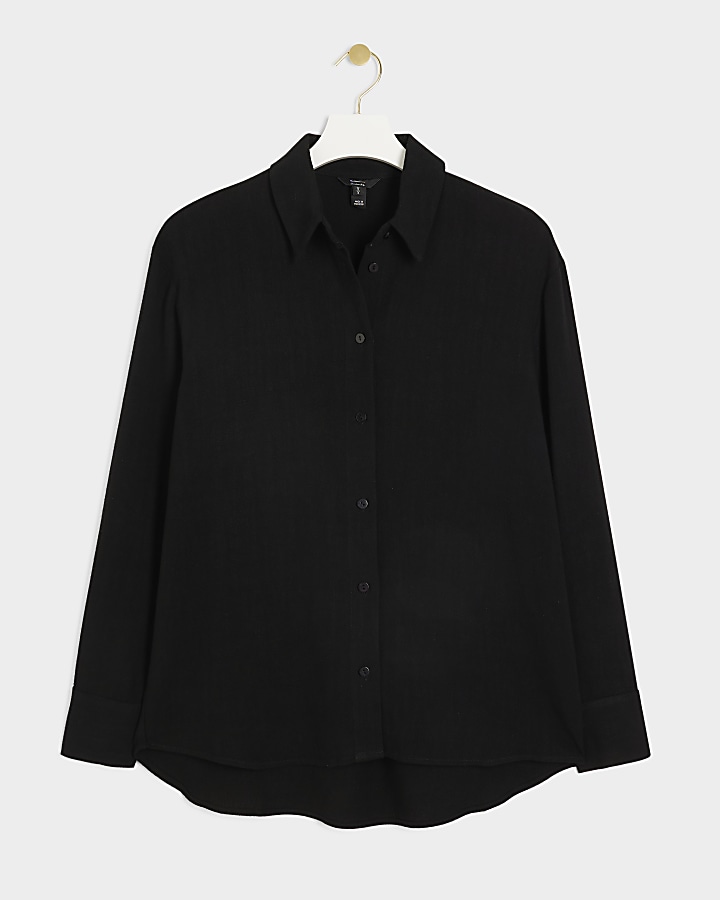 Black linen blend oversized shirt