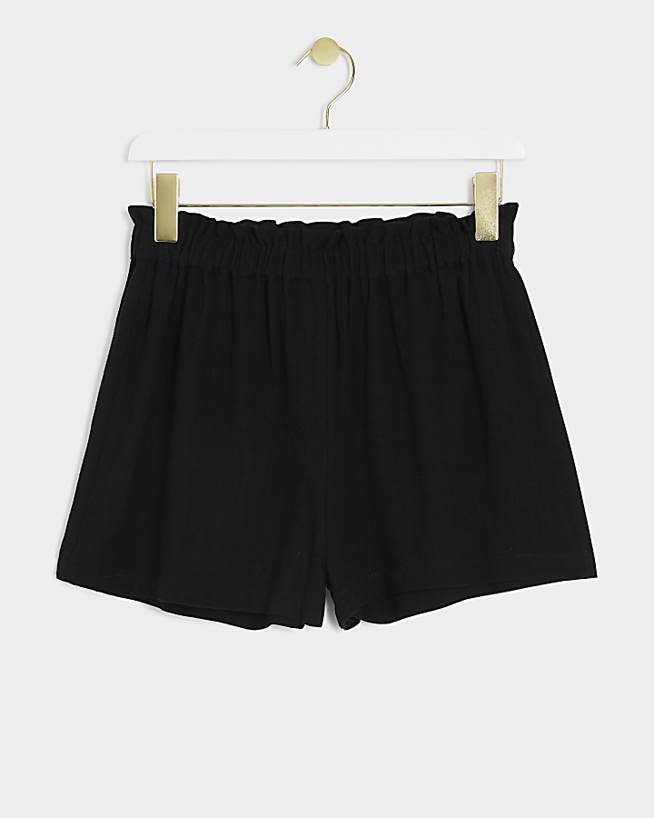 Black linen blend shorts