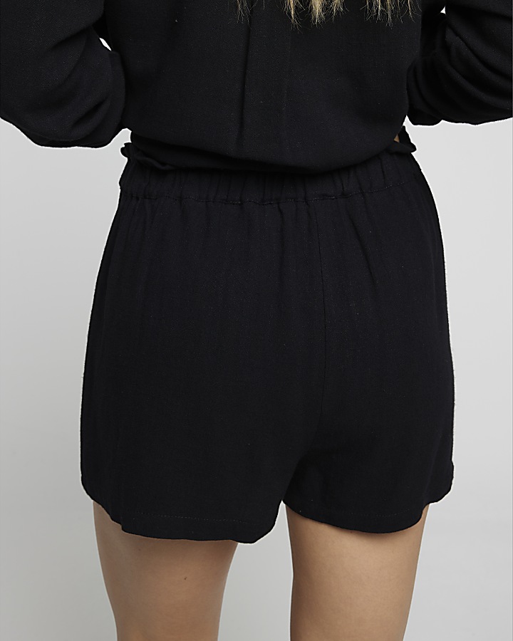Black linen blend shorts