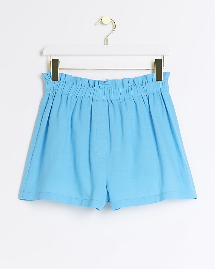 Blue linen blend shorts
