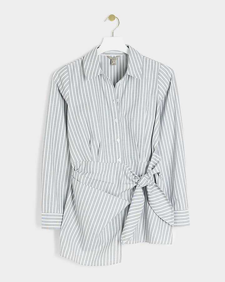 Grey Stripe Wrap Shirt