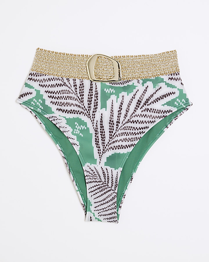 Green high waisted leaf bikini bottoms | River Island