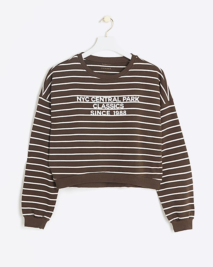 Brown stripe NYC crop sweatshirt