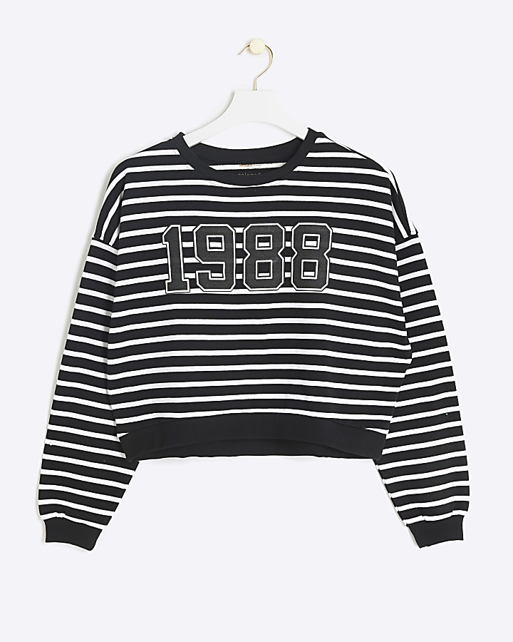 Black stripe crop sweatshirt