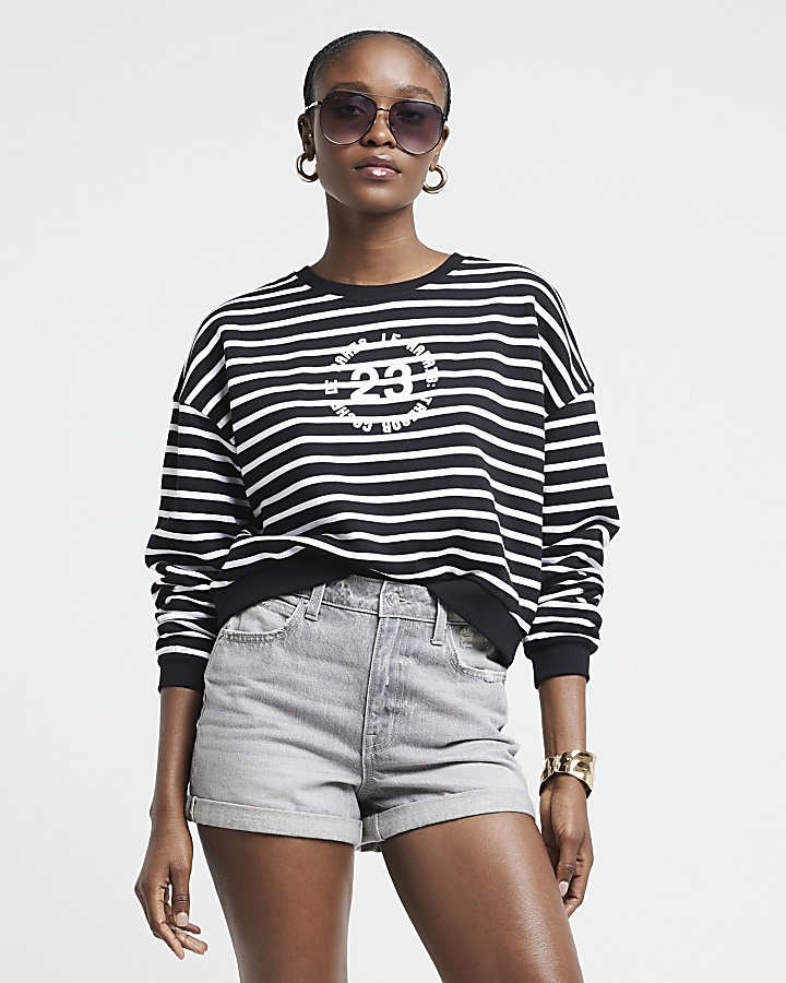 Black stripe Paris crop sweatshirt