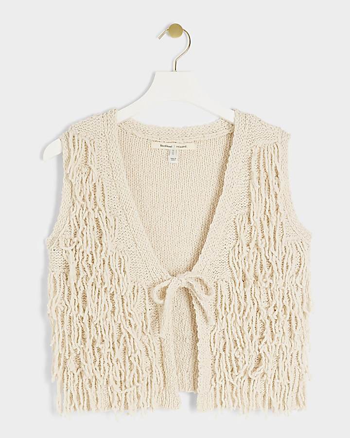 Cream knitted fringe gilet
