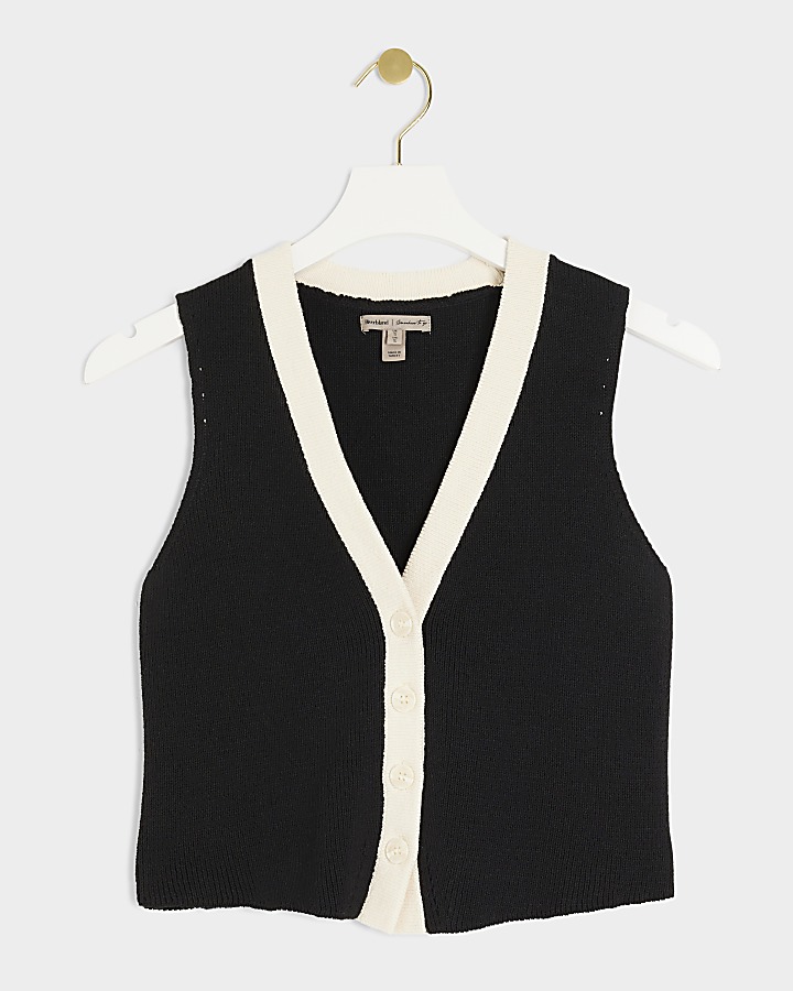 Black knit taped waistcoat