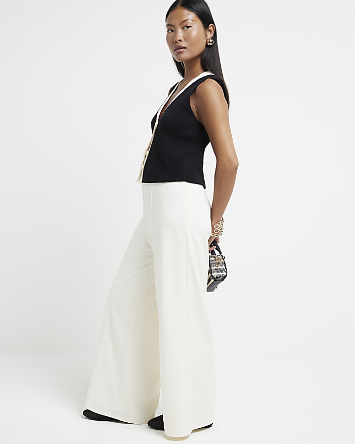 Petite Cream Wide Leg Trousers