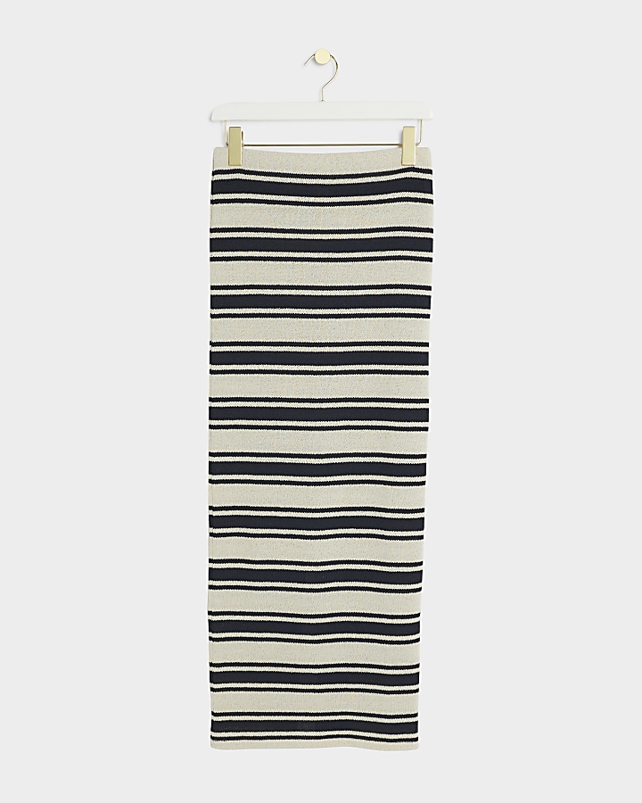 Cream crochet stripe maxi skirt