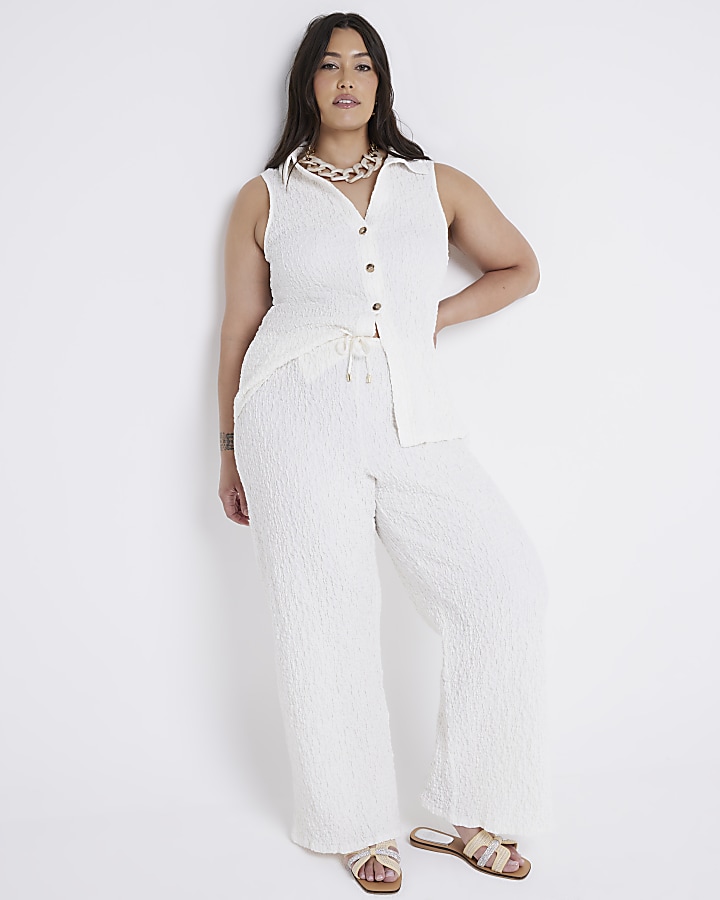 Cream Textured Wide Leg Trouser River Island 0711