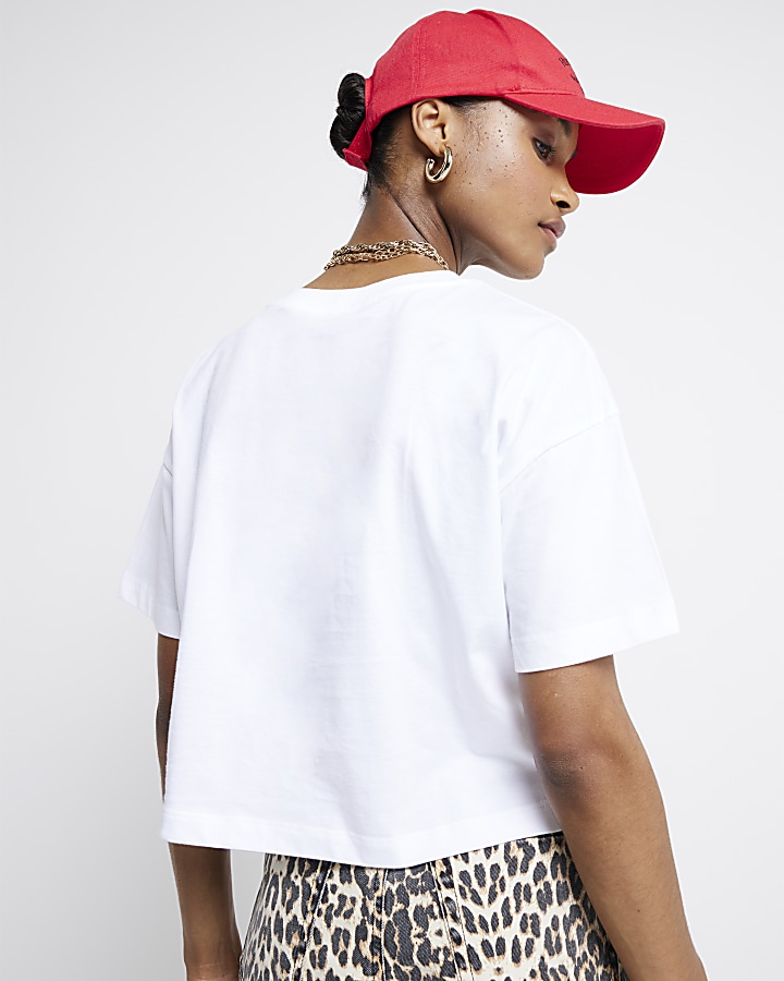 White embroidered cropped t-shirt