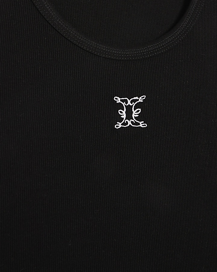Black embroidered vest top