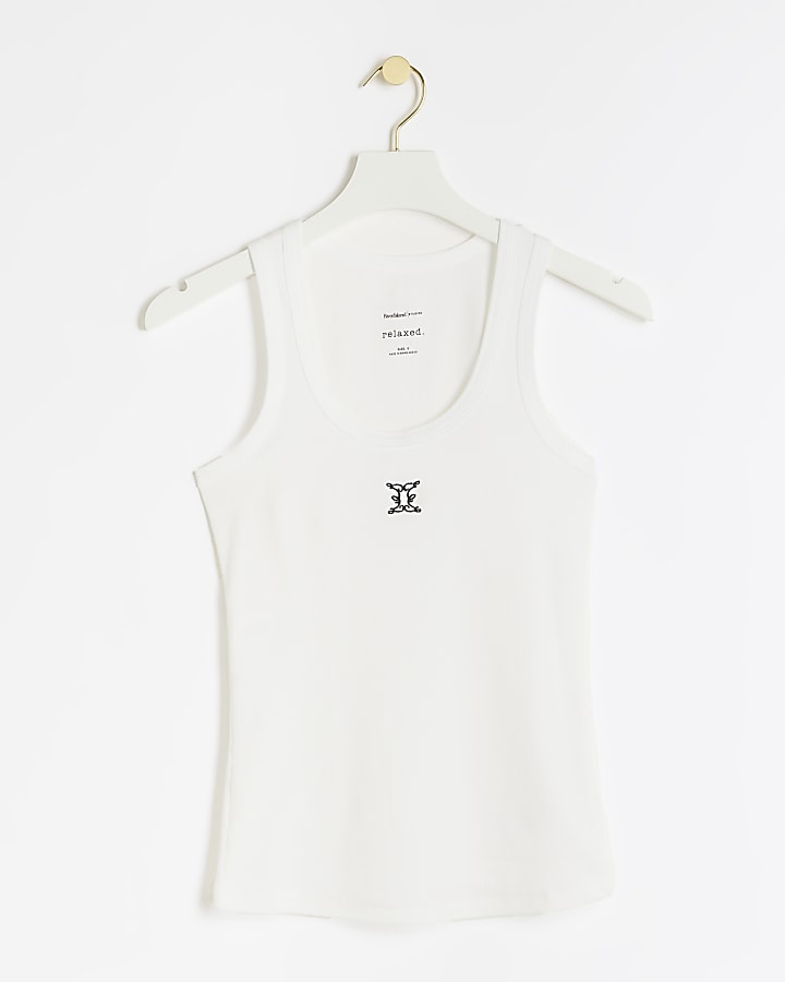 White embroidered vest top River Island
