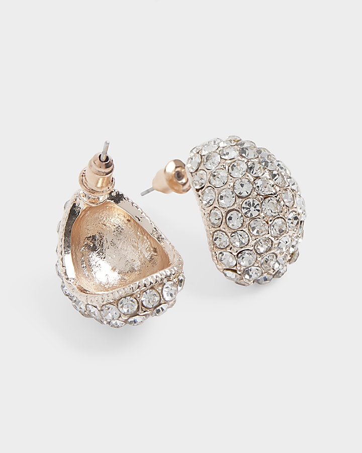 Rose gold diamante domed earrings