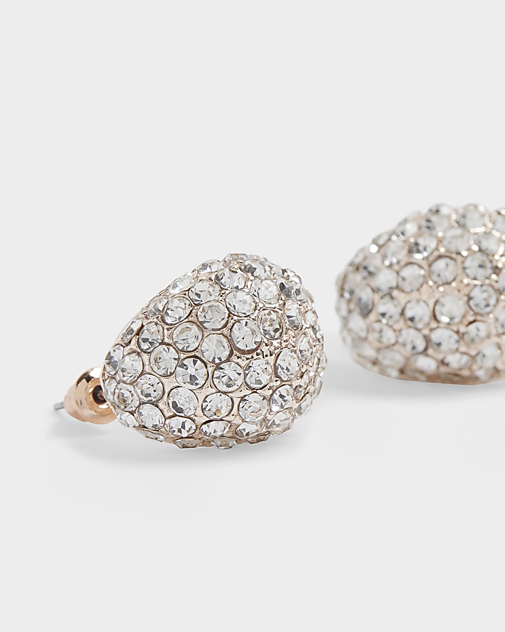 Rose gold diamante domed earrings