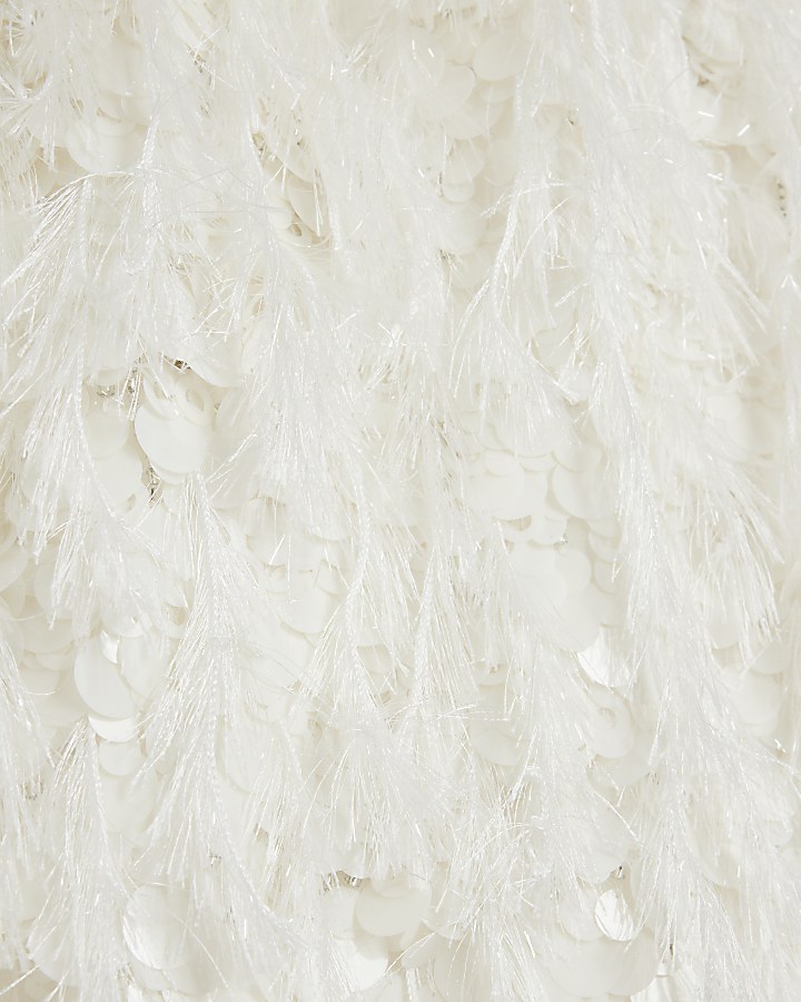 White Sequin Feather Shift Mini Dress River Island