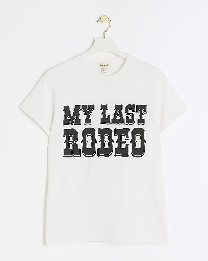White graphic print "Last Rodeo" t-shirt