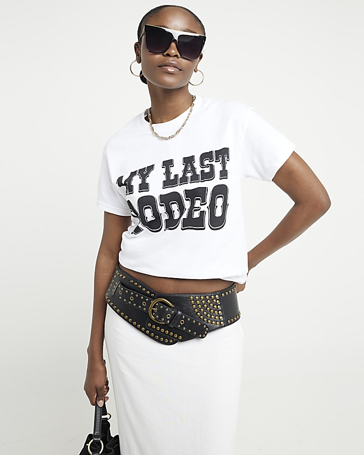 White graphic print "Last Rodeo" t-shirt