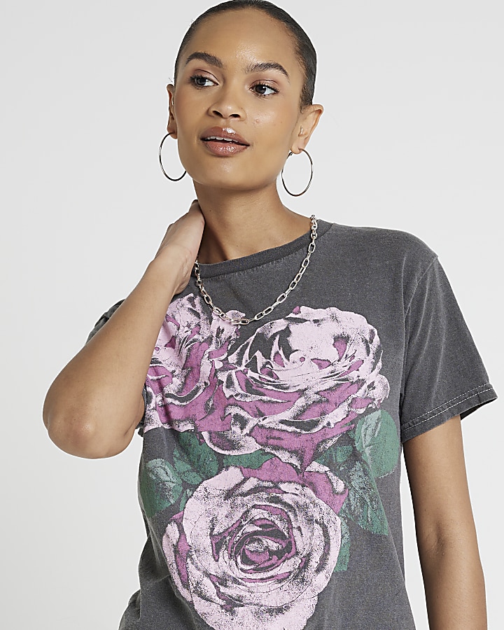 Grey floral graphic t-shirt