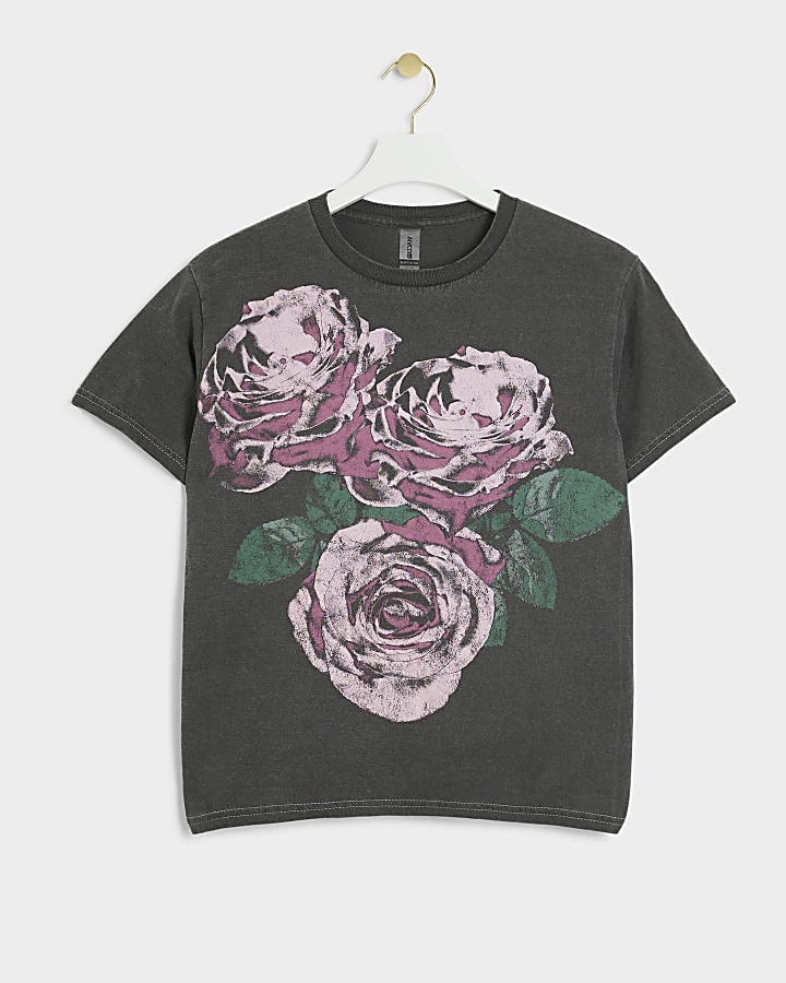 Grey floral graphic t-shirt