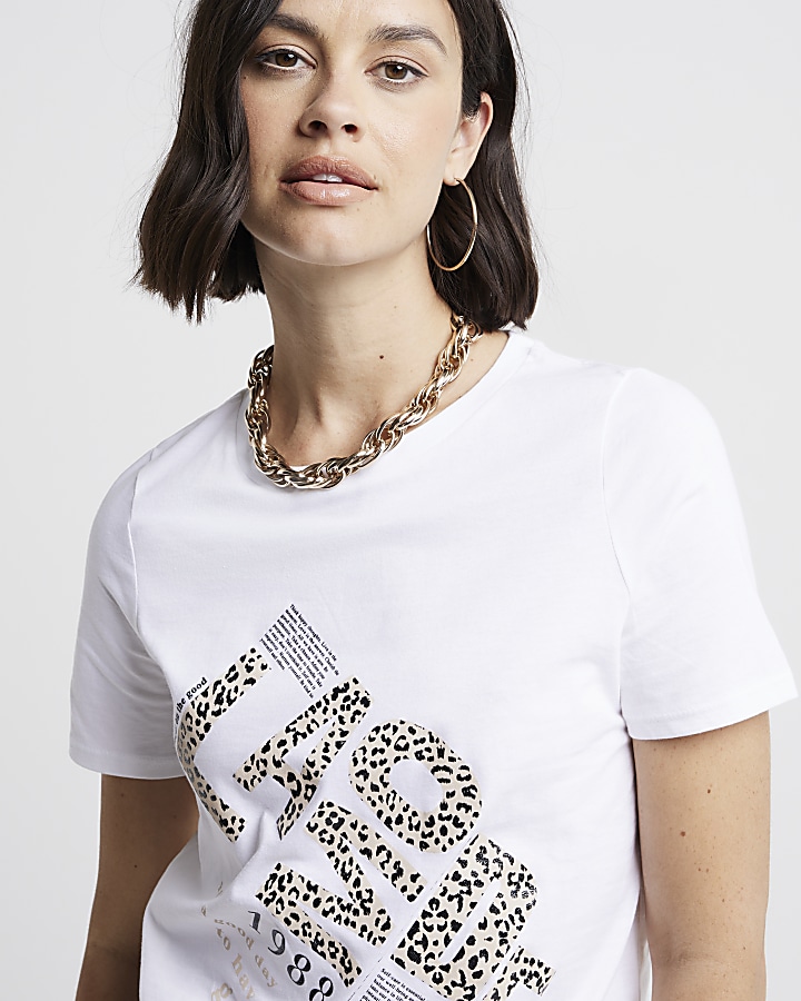 White leopard print graphic t-shirt