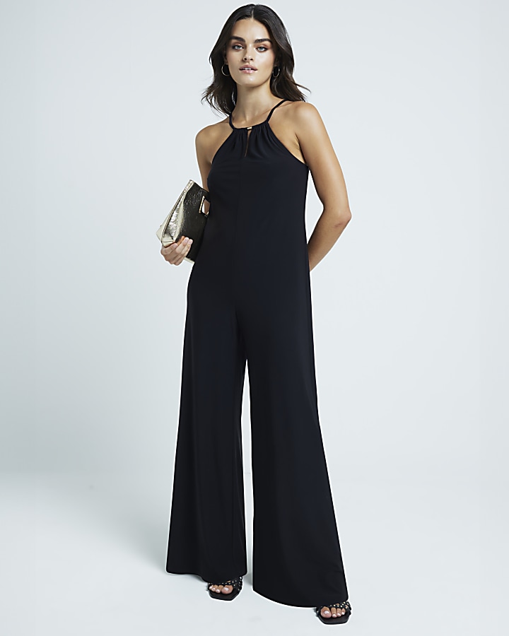 Black Wide Leg Slinky Jumpsuit | River Island