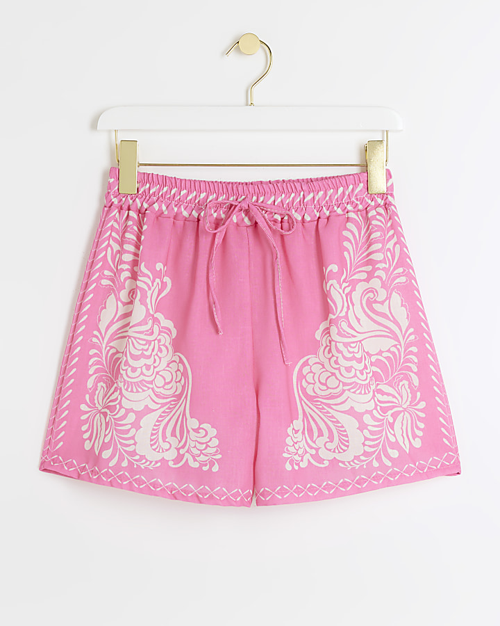 Pink abstract printed shorts