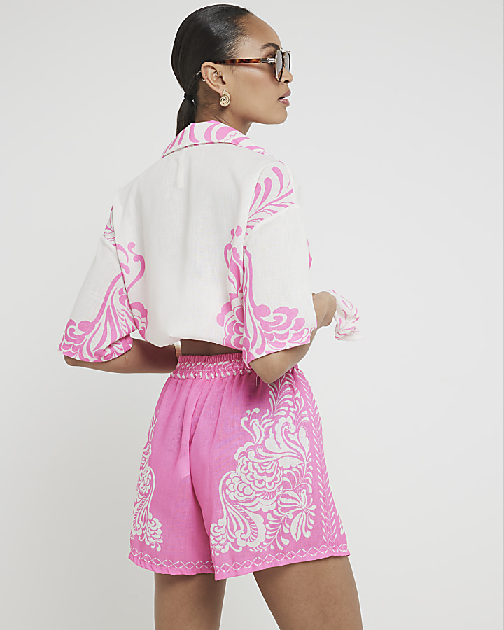 Pink abstract printed shorts