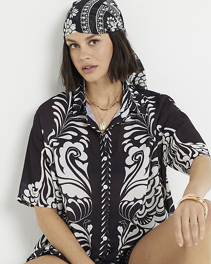 Black abstract printed print shirt