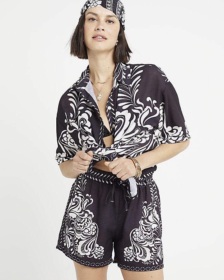 Black abstract printed print shirt