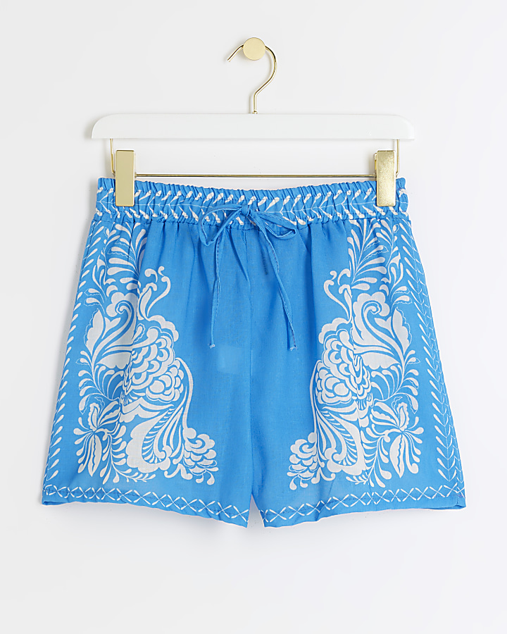 Blue abstract printed shorts
