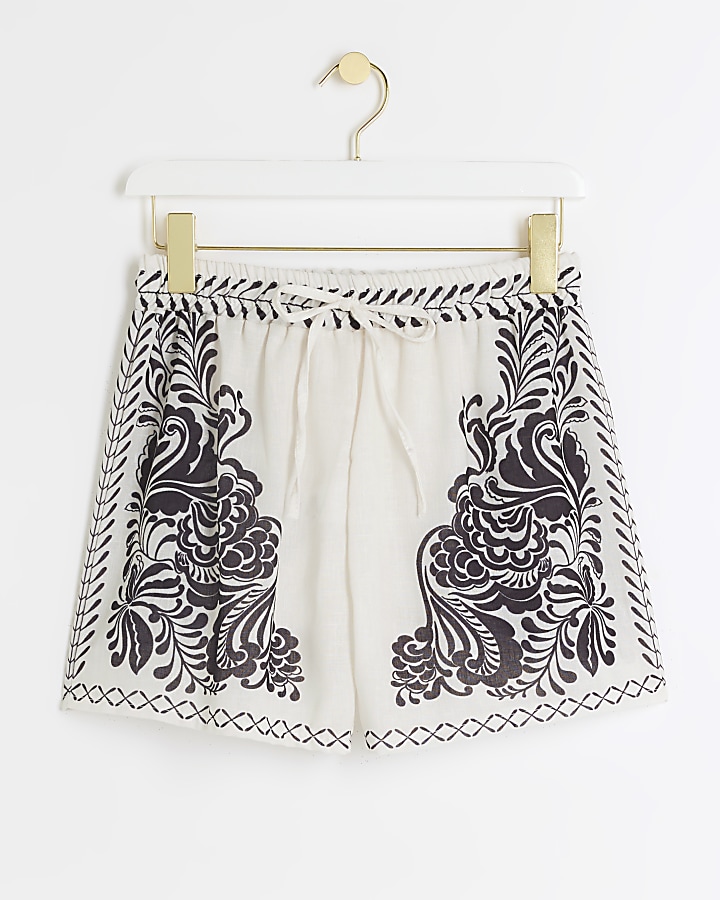 Cream  abstract printed shorts