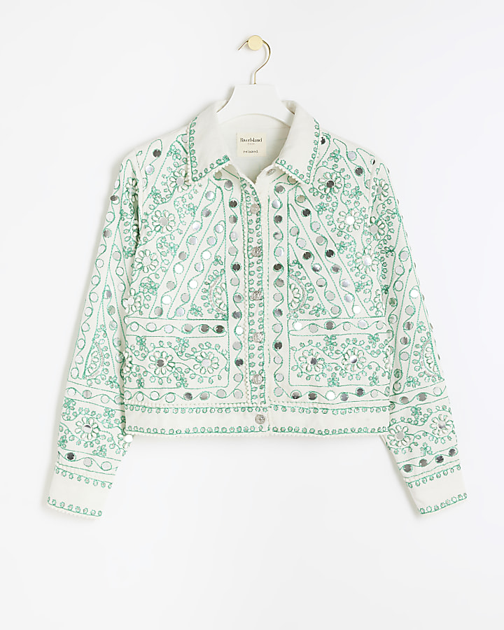 Cream embroidered embellished jacket