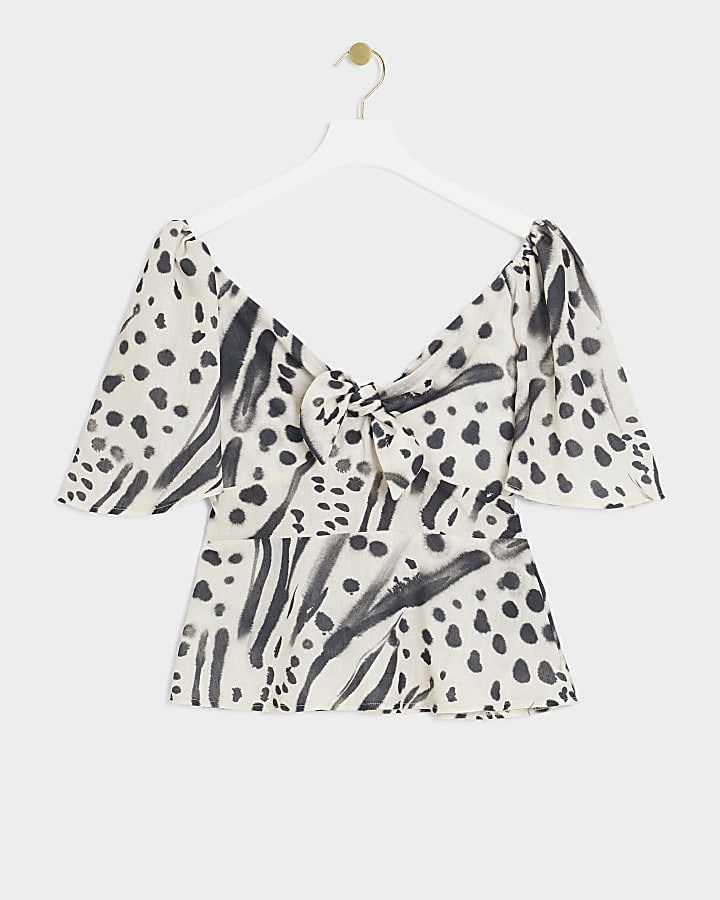 Abstract Print Tie Front Shirt main image 0