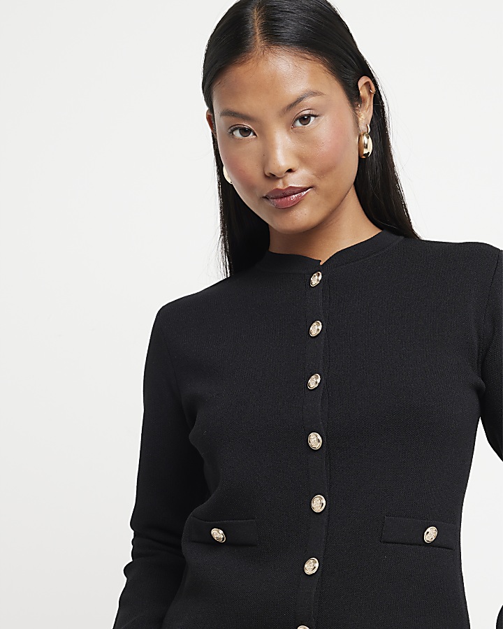 Petite black button up cardigan | River Island