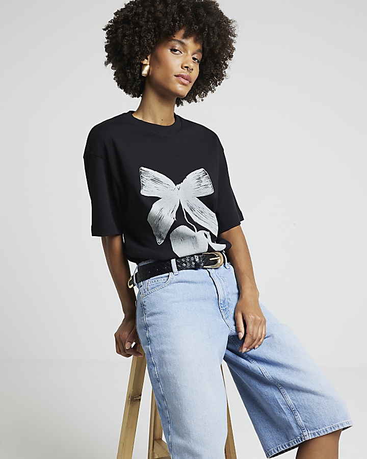 Black cherry graphic oversized t-shirt | River Island