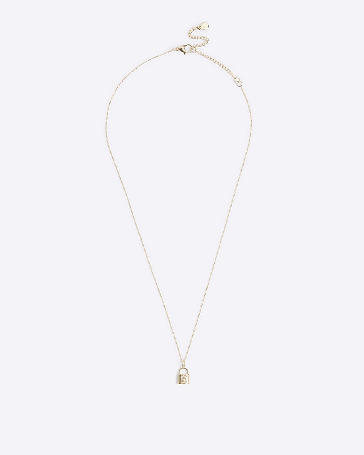 Gold S initial lock necklace | River Island