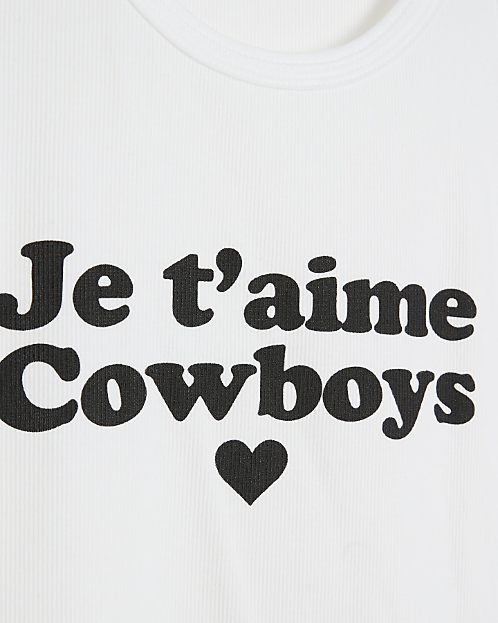 White Je T'aime Cowboys Vest Top | River Island