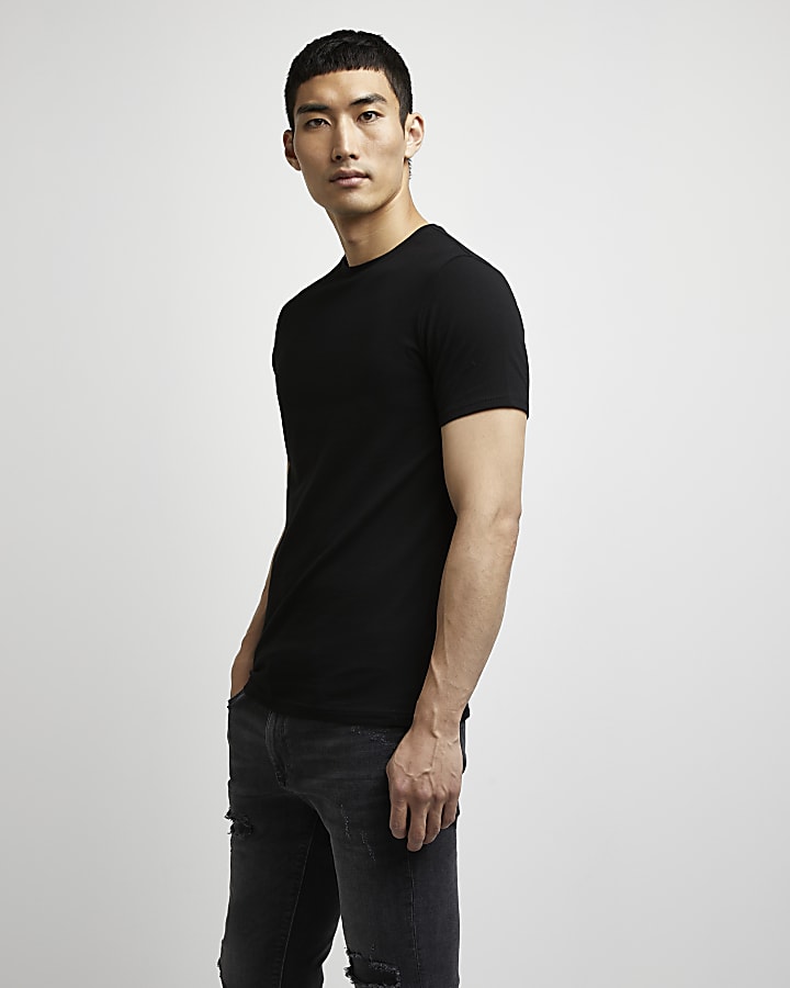 Black muscle fit stretch t-shirt