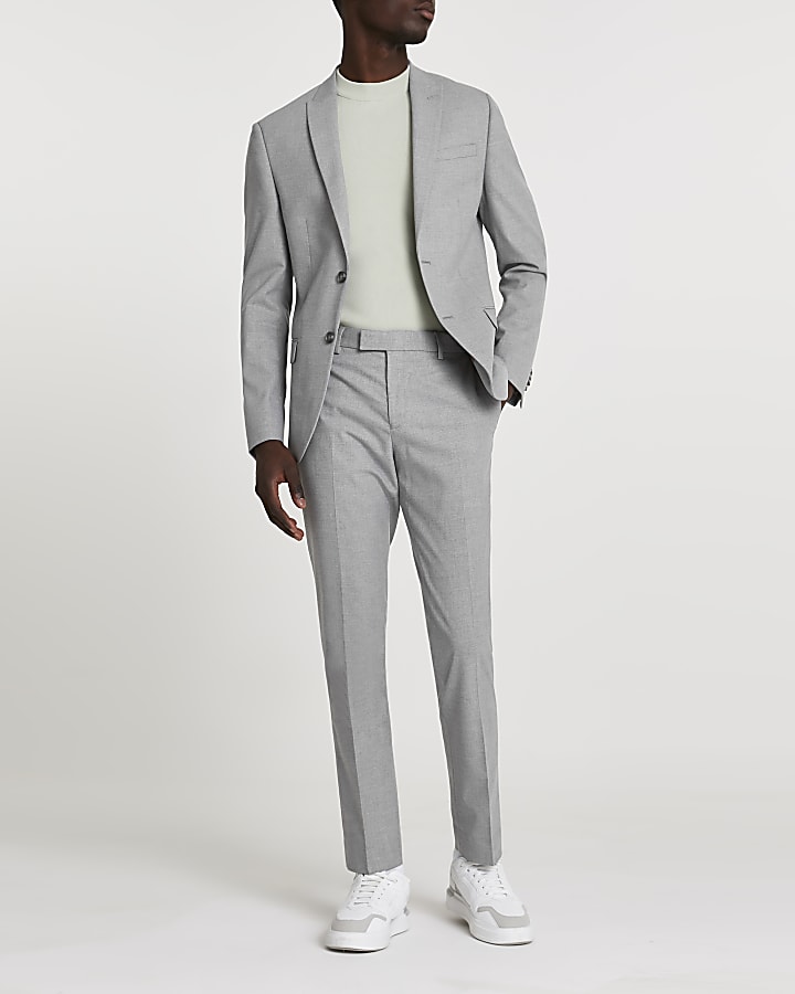 Grey textured skinny suit jacket