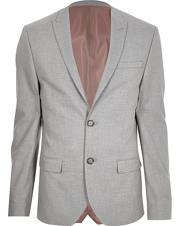 Grey textured skinny suit jacket