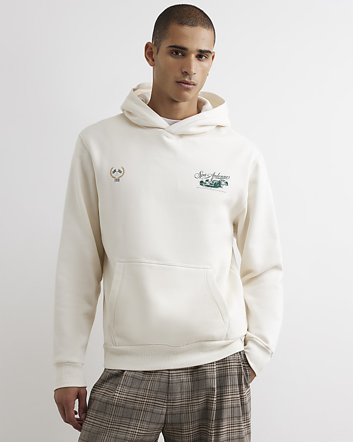 Cream Regular Fit Spa Academy Car Hoodie