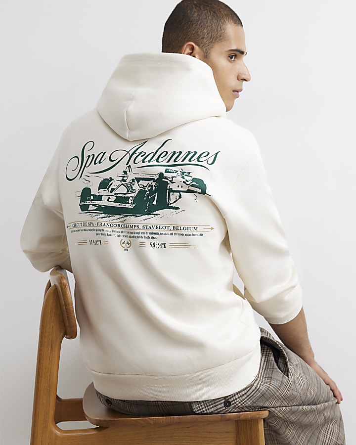 Cream Regular Fit Spa Academy Car Hoodie