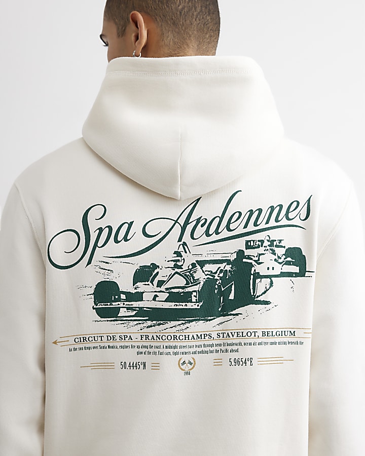 Cream Regular Fit Spa Academy Car Hoodie