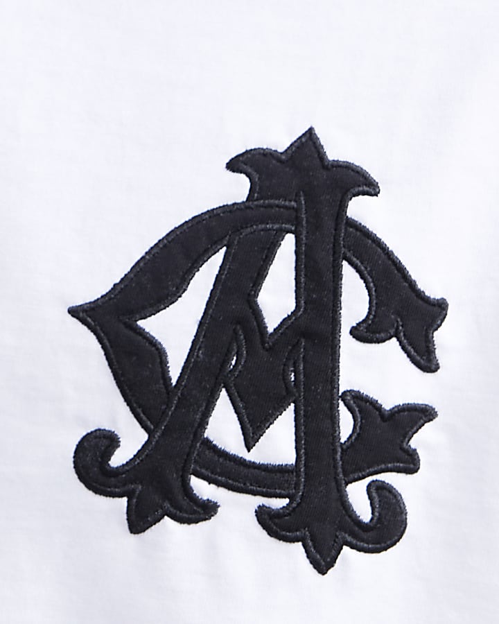 White Cotton Applique Crest T-Shirt