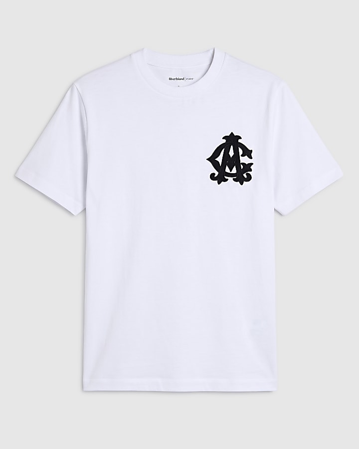 White Cotton Applique Crest T-Shirt